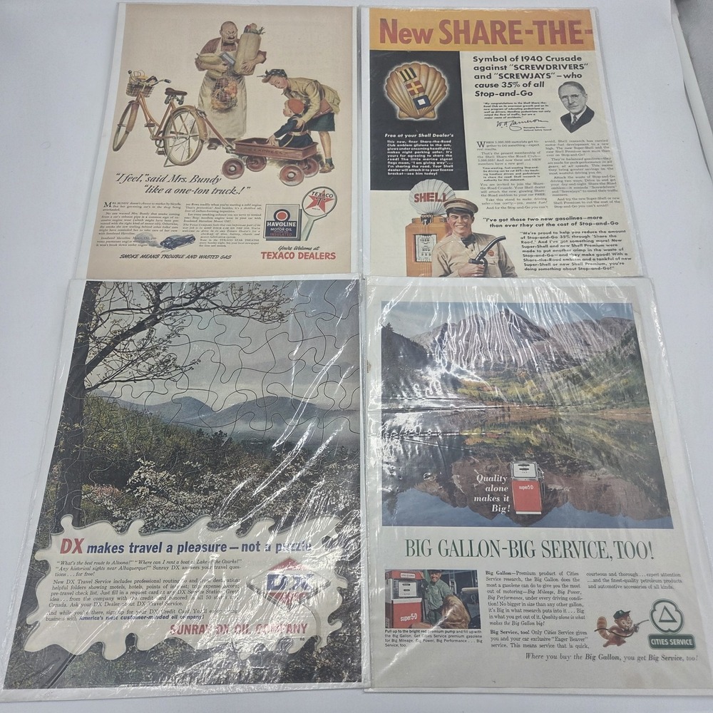 4 Original Vintage Gas Oil Magazine Ads Texaco Shell Sunray DX Cities Service